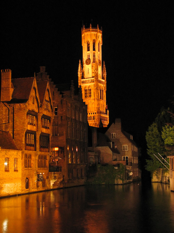 Bruges - Canal View of Belfort by night
