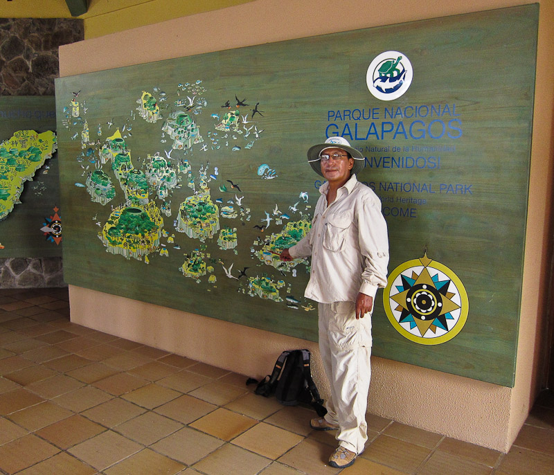 Galapagos map with our guide - Williams
